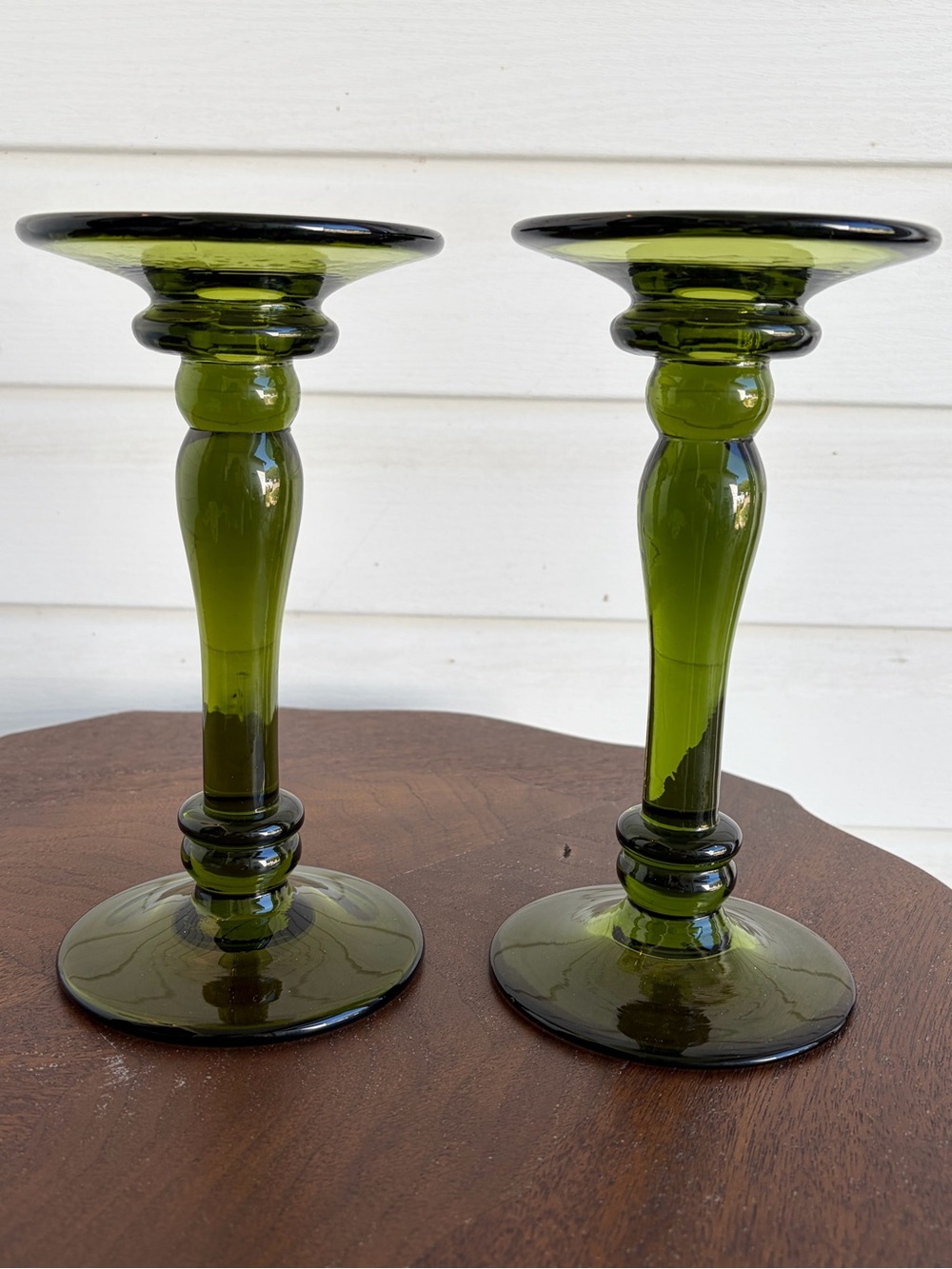 Fenton #449 Florentine Green Stretch Glass Candlesticks Pair 8½” Vintage 1920s - Picture 9 of 11